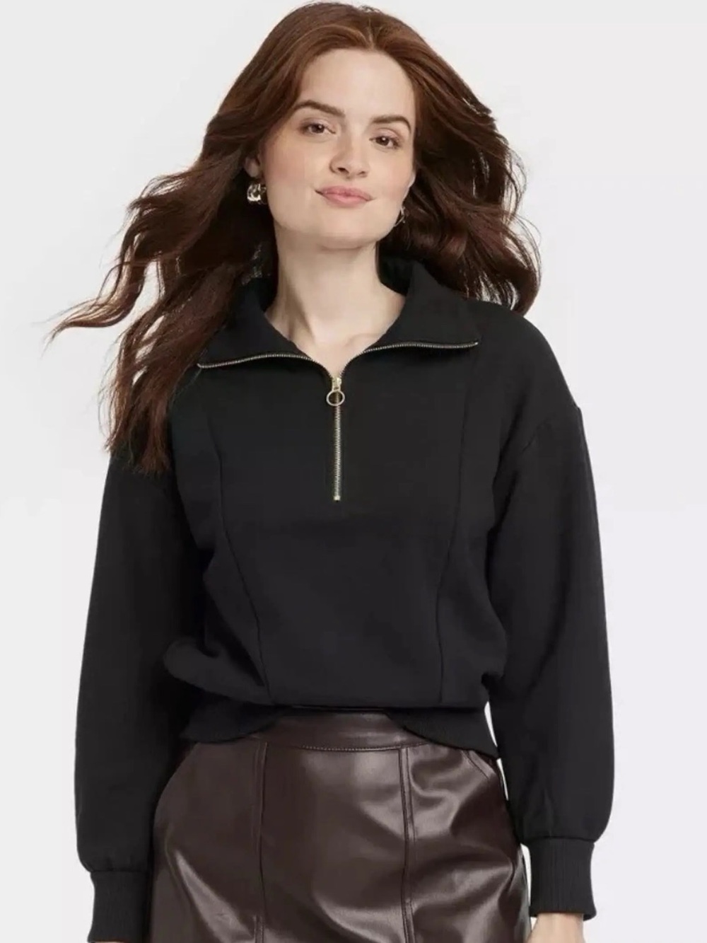 a new day Black Half-Zip Turtleneck Sweatshirt with Gold Hardware